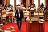 Finansminister Trygve Slagsvold Vedum (Sp) la fram statsbudsjettet på Stortinget fredag 6. oktober.