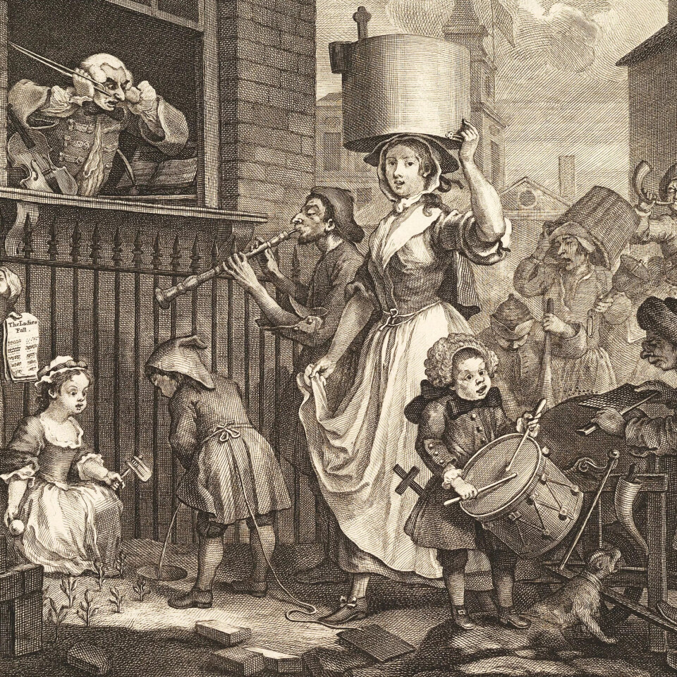 Utsnitt av koparstikket «The enraged musician» (1741) av satirikaren William Hogarth, som var Giovanni Stefano Carbonellis samtidige i London. Utsnitt av koparstikket «The enraged musician» (1741) av satirikaren William Hogarth, som var Giovanni Stefano Carbonellis samtidige i London.