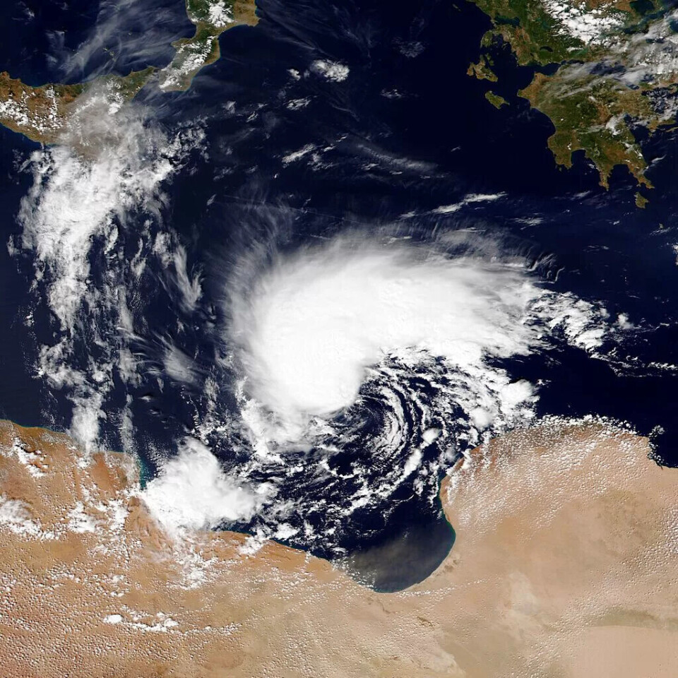 Orkanen «Daniel» nord for Afrika i september i fjor. Uvêret tok fleire tusen liv i Libya. Orkanen «Daniel» nord for Afrika i september i fjor. Uvêret tok fleire tusen liv i Libya.