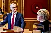 Jonas Gahr Støre (Ap) og Erna Solberg (H) i den munnlege spørjetimen i Stortinget onsdag i førre veke.