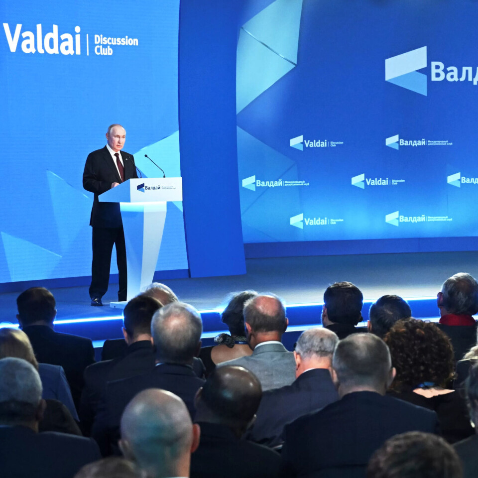 President Vladimir Putin på Valdaj-konferansen i oktober 2023. President Vladimir Putin på Valdaj-konferansen i oktober 2023.