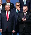 Frå venstre: Den tidlegare amerikanske presidenten Donald Trump, den ungarske statsministeren Viktor Orbán og den tyrkiske presidenten Recep Tayyip Erdogan under eit møte mellom Nato-leiarar i England i desember 2019.