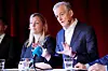 Partileiar Jonas Gahr Støre og partisekretær Kjersti Stenseng på pressekonferansen framfor landsmøtet i Arbeidarpartiet denne helga.