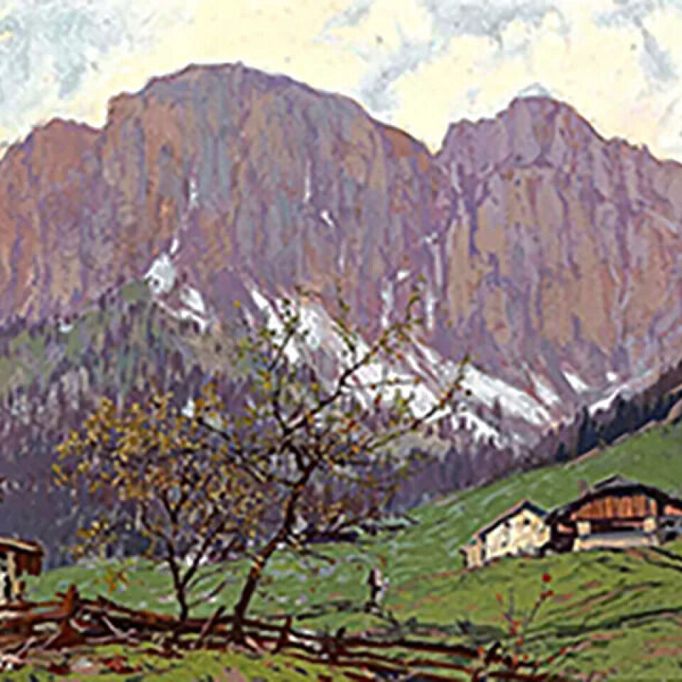 Alpemotiv av Gustav Jahn (1879–1919), ein austerriksk målar og alpinist som omkom under tindekliving i Alpane. Alpemotiv av Gustav Jahn (1879–1919), ein austerriksk målar og alpinist som omkom under tindekliving i Alpane.