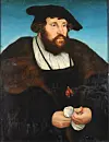Lucas Cranach: «Kristian II», etter 1523. Kongen ber habsburgarordenen Det gylne vlies.