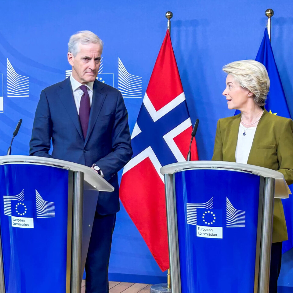 Statsminister Jonas Gahr Støre møter president i Europakommisjonen Ursula von der Leyen for å underteikne avtalen om «Grøn allianse» i fjor. Statsminister Jonas Gahr Støre møter president i Europakommisjonen Ursula von der Leyen for å underteikne avtalen om «Grøn allianse» i fjor.