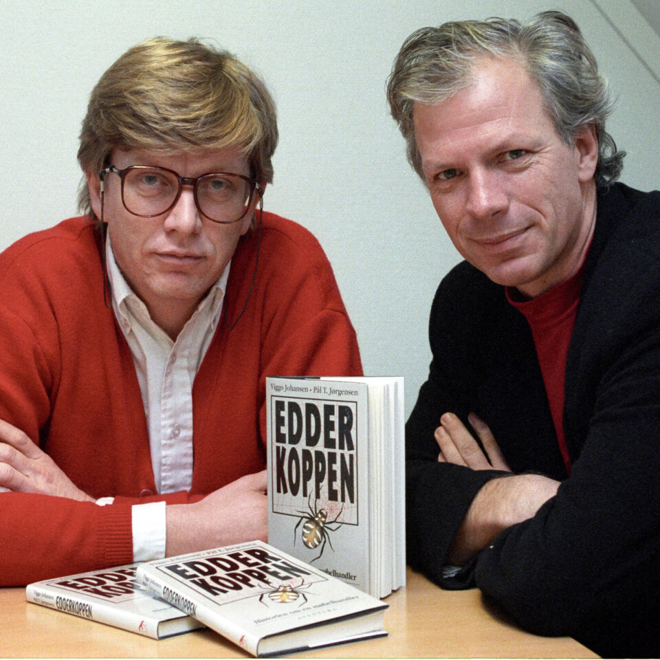 Journalistane Pål T. Jørgensen (t.v.) og Viggo Johansen lanserte boka «Edderkoppen» om den såkalla «Arvid Engen-saka», som verserte i media store delar av sommaren 1989. Journalistane Pål T. Jørgensen (t.v.) og Viggo Johansen lanserte boka «Edderkoppen» om den såkalla «Arvid Engen-saka», som verserte i media store delar av sommaren 1989.
