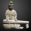 Ein bodhisattva som spelar guqin. Steinfigur frå Wei-dynastiet funnen i Shanxi i Kina.