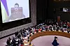 Den ukrainske presidenten Volodymyr Zelenskyj talte til Tryggingsrådet i FN via videolink 5. april. Rådet sit talande nok med ryggen til: Sidan Russland har vetorett, er det umogleg for rådet å vedta bindande sanksjonar mot invasjonen i Ukraina.