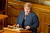 Erna Solberg på talarstolen i Stortinget, som statsminister eller partileiar i Høgre.
