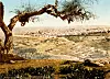Det jordiske Jerusalem sett frå Mont Scopus i 1895. Nybyggjarar frå mange land slo seg ned i Palestina og venta på Herrens atterkome. Den mest kjende sekta bygde American Colony, leidd av Anna og Horatio Spafford. Anna var fødd i Stavanger.