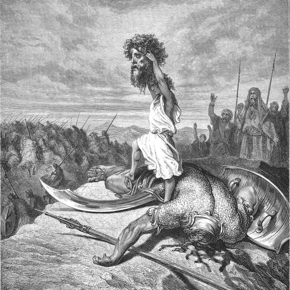 Gustave Doré skildra i 1866 lagnadskampen mellom David og Goliat. Gustave Doré skildra i 1866 lagnadskampen mellom David og Goliat.