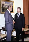 Jimmy Carter saman med Noregs statsminister Odvar Nordli då dei møttest i Washington i juni 1979.