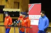 Martin Johnsrud Sundby svarte på spørsmål på pressekonferansen før 15 km langrenn i Pyeongchang. Simen Hegstad Krüger (t.v.), Finn Hågen Krog og Hans Christer Holund (t.h.) skulle også gå distansen.