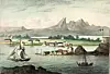 Bodø i byrjinga av 1800-talet. Nyholmen i forgrunnen.