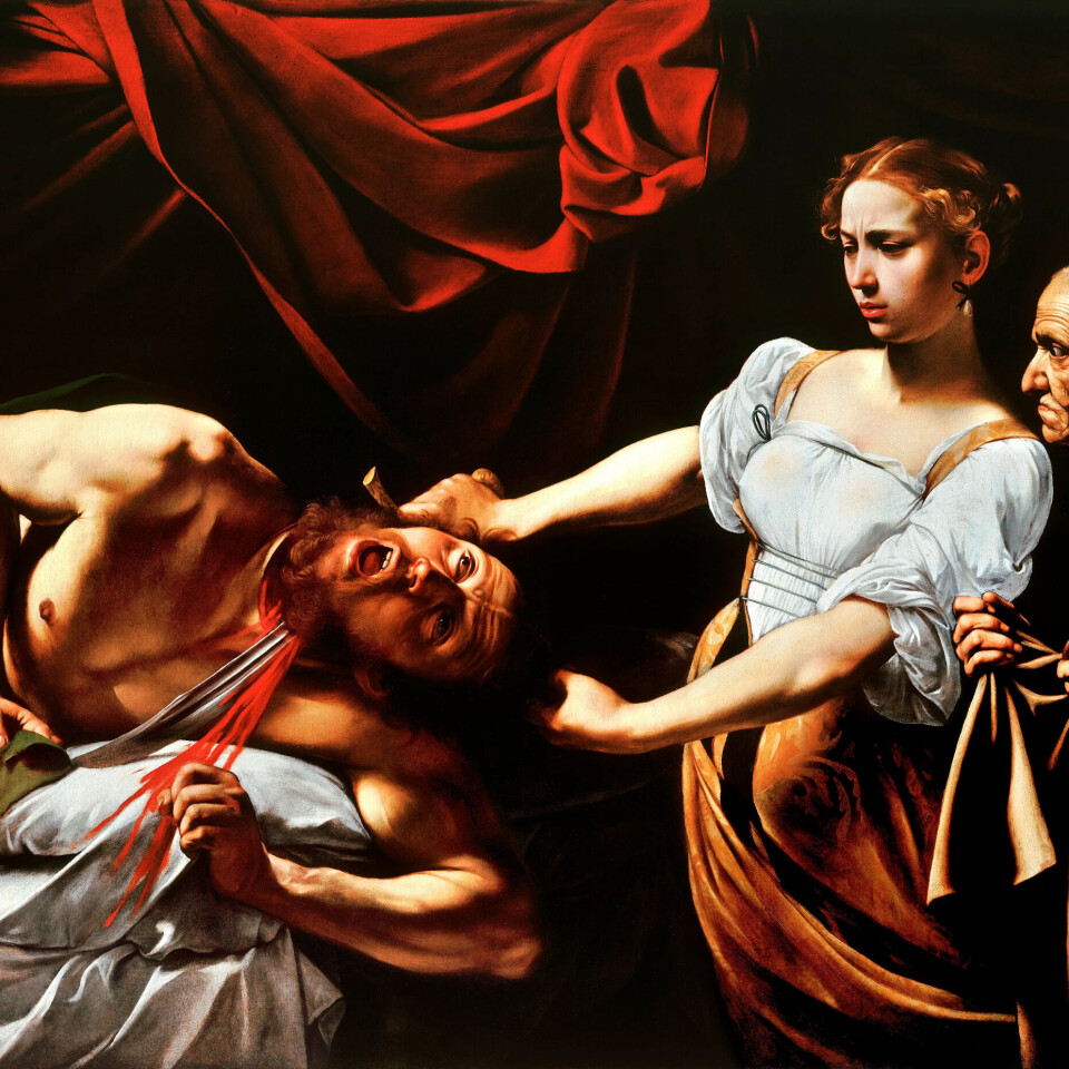 «Judit halshøgg Holofernes» av Caravaggio. Den vakre israelitten Judit har korkje triumf eller lidenskap er i blikket, berre resolutt handlekraft og avsky i det ho skjer hovudet av den assyriske feltherren Holofernes. «Judit halshøgg Holofernes» av Caravaggio. Den vakre israelitten Judit har korkje triumf eller lidenskap er i blikket, berre resolutt handlekraft og avsky i det ho skjer hovudet av den assyriske feltherren Holofernes.