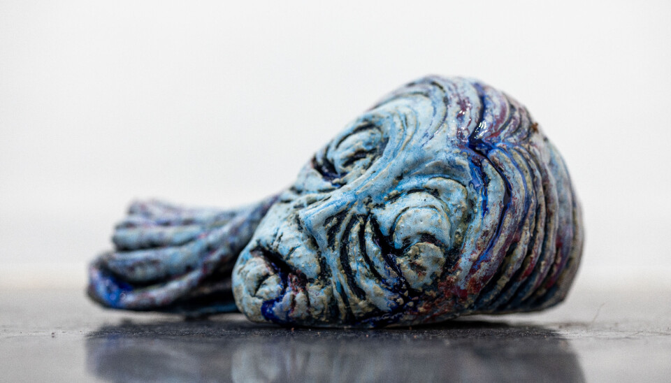 Keramikkhovudet «Hvilested» av Tiril Havdal har ei utforming og ei mindre heldig plassering som gjer at ein knapt legg merke til det.